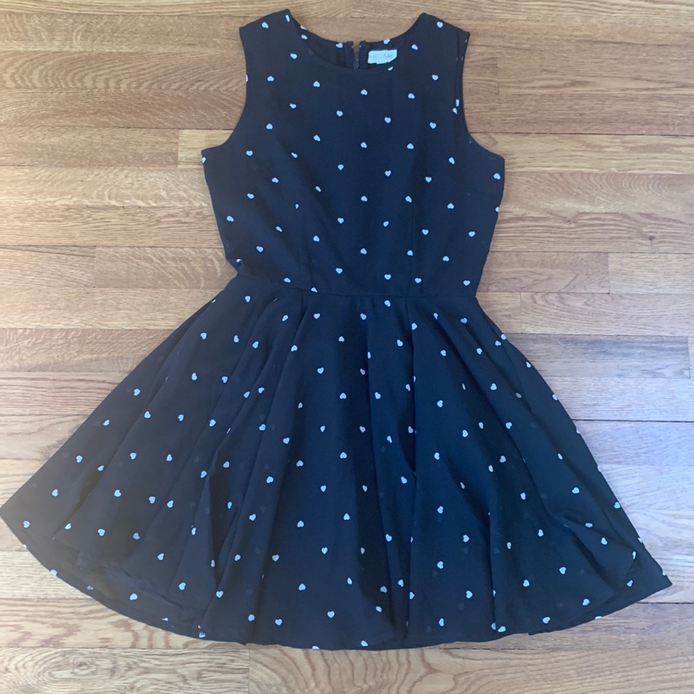 Black Skater Style Dress with White Hearts